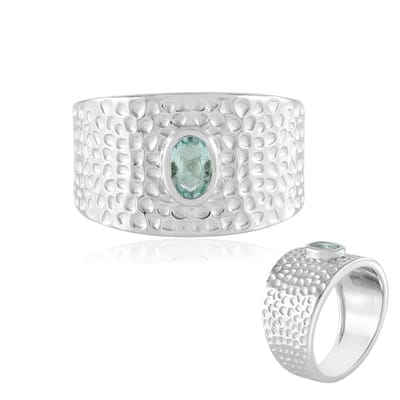 Cavill - 925 Sterling Zilver Ring - 0,321 ct Paraiba Smaragd - Brede Gestructureerde Bezel - Elegant & Uniek