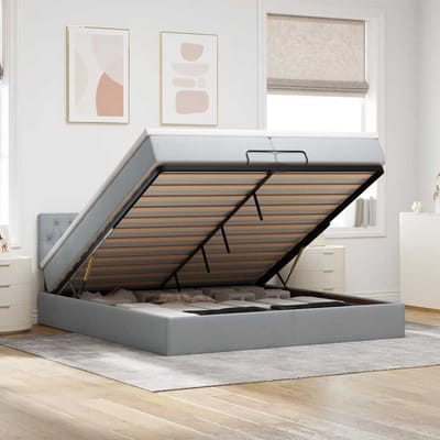 vidaXL - Ottoman - bed - met - matras - 200x200 - cm - stof - lichtgrijs