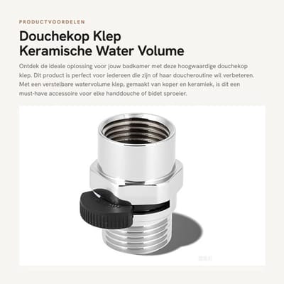 Douchekop Ventiel - Verstelbaar Koper/Keramiek - Waterbesparend - F1/2in/M1/2in - 100% Nieuw - 62g Gewicht - Doucheventiel