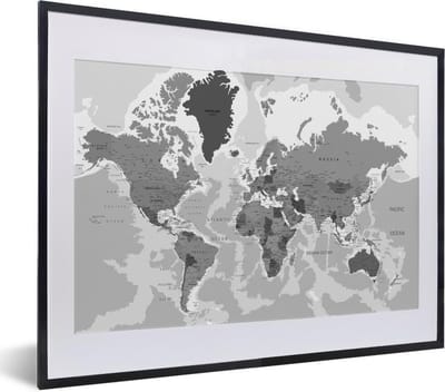 Poster in lijst - Fotolijst 40x30 cm - Posters - Wereldkaart - Kleuren - Letters - Kinderen - Jongens - Meisjes - Posterlijst zwart - Decoratie - Wanddecoratie woonkamer - Muurdecoratie slaapkamer