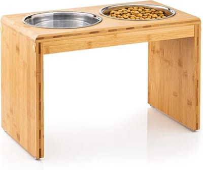 Verhoogde Hondenset - Honden voerbak - Comfortabel eten - Anti-knoei ontwerp - 30.5cm - Natuurlijk bamboe