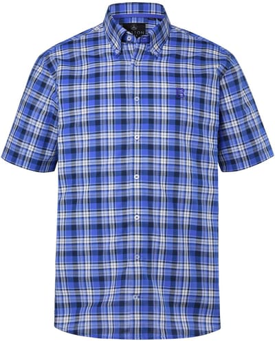Boston Park - Heren - Geruit overhemd korte mouw buttondown kraag comfort fit - Azuurblauw - Maat 3XL