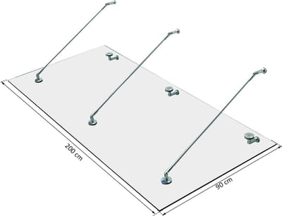 HOMCOM Glazen luifel voordak huisdeur roestvrije staal gehard glas 200x90 cm 02-0554