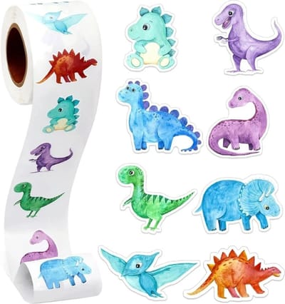 500 Stickers Op Rol - 2.5cm - Dinosaurussen Los - Beloningsstickers - Stickers Kinderen - Sluitsticker - Sluitzegel - 25mm