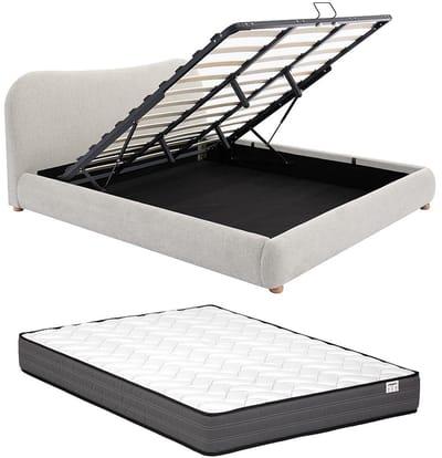 Vente-unique Bed met opbergruimte stof beige 180 x 200 cm (Super King Size Bed)