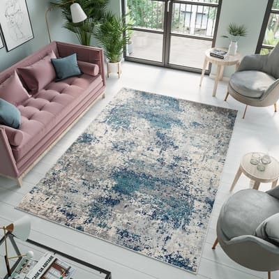 Tapiso Denver Vloerkleed Grijs Blauw Woonkamer Laagpolig Tapijt Maat- 80x150