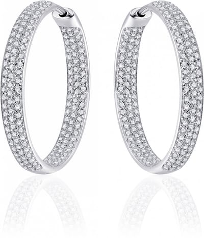 Jewels Inc. - Oorbellen - Oorringen met Scharnier - Licht Gebold gezet met Zirkonia - 4mm Breed - 30mmØ - Gerhodineerd Zilver 925