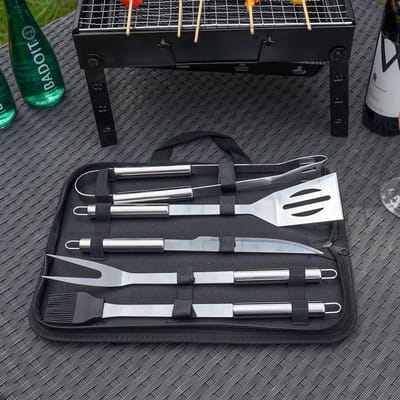 6 Delig BBQ Gereedschapset in Draagtas - Barbeque accessoires Set - Grill - Barbeque Tang Spatel Mes Vork Borstel Rvs