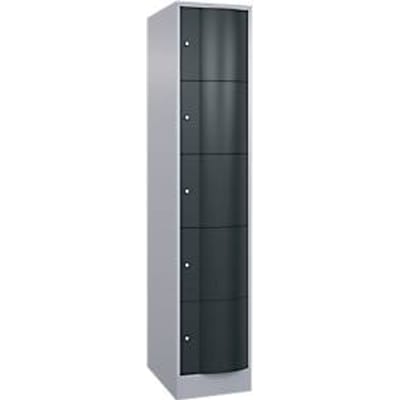 C+P Resisto lockerkast, 1 vak, 5 vakken, B 396 x D 640 x H 1950 mm, blank aluminium/antraciet grijs