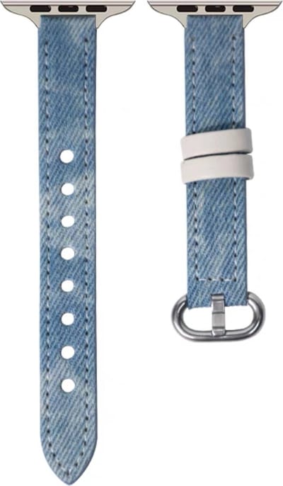 Stravo Spijkerstof leren bandje - Geschikt voor Apple Watch 42mm(Series 11/10) 41mm 40mm 38mm - Zacht lederen dunne spijkerstof Bandje voor dames voor Apple Watch SE 1 2 3 / Series 11 10 9 8 7 6 5 4 3 2 1 - Horlogebandje van leer (Lichtblauw)