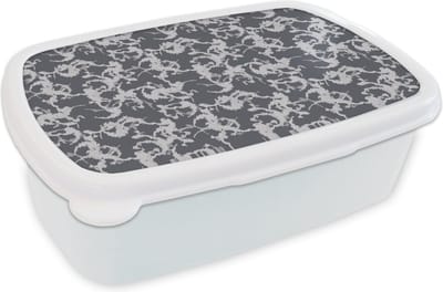 Broodtrommel Wit - Lunchbox - Brooddoos - Patronen - Zwart Wit - Camouflage - 18x12x6 cm - Volwassenen