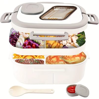 1 Boîte Bento Adulte, Contenant à Salade, Grand 40,5 oz. Saladier, Plateau Style Bento Pour Garnitures blanc