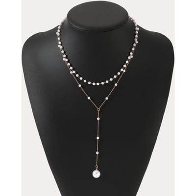 Collier multicouche élégant en forme de Y pour femme avec accents de perles fantaisie, pendentif pompon sexy, polyvalent pour le quotidien et les fêtes or