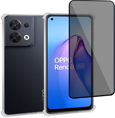 Geschikt voor OPPO Reno 8 - Hoesje + Privacy Screenprotector – Privé - Gehard Glas Cover