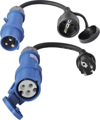 SnelShoppen - 2x CEE Adapterkabel 0.3m Zwart 230V 16A 3-polig voor Camping, Tuin, Feest - Spatwaterdicht IP44