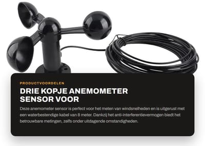 Dailygoods- Anemometer met 8m Waterbestendige Kabel - Windsnelheid Detector - Schokbestendig - ABS Materiaal - Anti-interferentie - Duurzaam Ontwerp - Windsnelheidsmeter