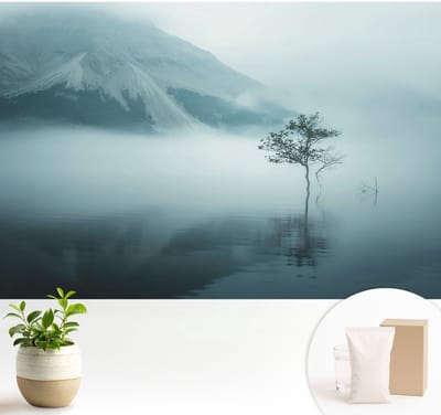 Wallfluent Behang - Mystiek van de natuur Vliesbehang - 104x70 cm - Grijs Behang - Voor natuur- en kunstliefhebbers - Behang Voor de slaapkamer, woonkamer en kantoor - Wandbekleding Landschappen
