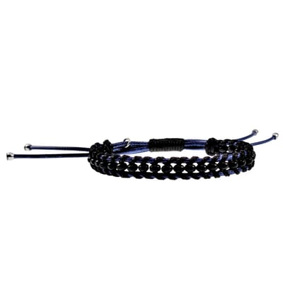 Macramé Armband Unisex - Gewaxt Leerdraad Blauw-Zwart - RVS - Handgemaakt Armband