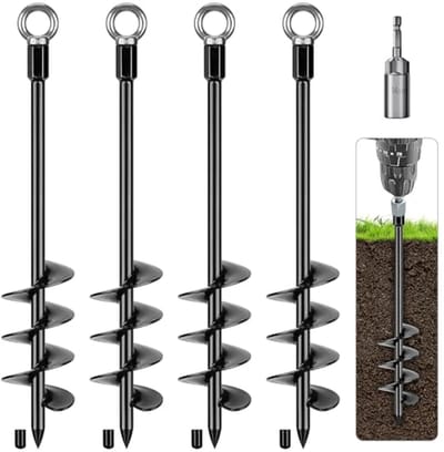 Heavy Duty Tent Pegs 47cm voor Trampoline en Camping - 4 Stuks Metalen Spiraal Grondankers met Opbergtas