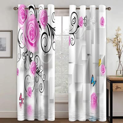 Gordijnen met bloem- en vlindermotieven Verschillende bloemstijlen Verschillende stijlen Woonkamer Slaapkamer Huisdecoratie Raamgordijn W50xH130(CM)x2pcs&Grommet Top