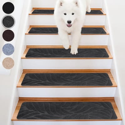 Anti-slip Trap Treadmats Set van 15, Zelfklevende Trapmatten Binnen, Trapmatten Cuttable & Herbruikbaar voor Bescherm Huisdieren, Senioren Kinderen (Donkergrijs, 76 x 20cm)