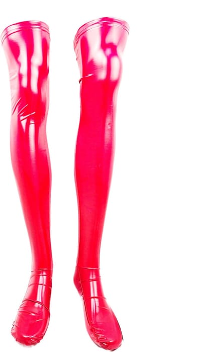 BamBella® - Kousen - Maat S/M - Rood - Datex (Mix latex en stof ) - Sexy Kniekousen van Super Glans Fetish kleding bdsm Dames sokken