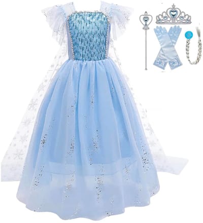 Prinsessenjurk meisje - Elsa jurk - Het Betere Merk - verkleedkleding - maat 92/98 - prinsessen accessoire set - kroon - toverstaf - lange handschoenen - vlecht