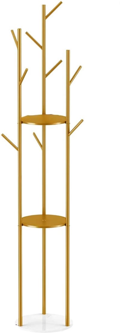 Kapstok Levino Tavien - Met gouden metaal - Voor Slaapkamer en kantoor - Staande kapstok - 2 lagen