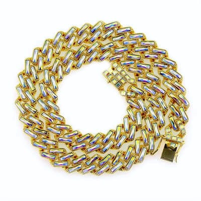 ICYBOY 18K Massieve Miami Micro Geplaveide Heren Ketting verguld [GOLD-PLATED] [ICED OUT] [20 inch - 50 cm Small / Medium] - Micro Paved Square Diamond Miami Chain Necklace Cuban Link