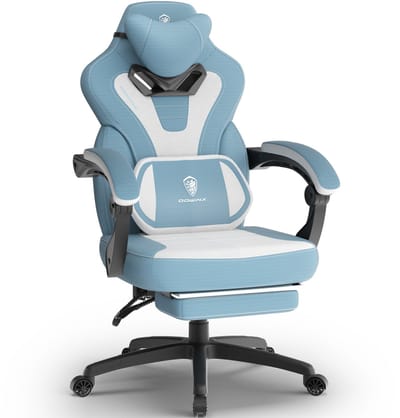 Gamestoel - Gaming Stoel Verstelbaar - Met voetsteun - Massagefunctie - Voor thuisgebruik - 63x65x121 cm - 1 stuks - Blauw en wit