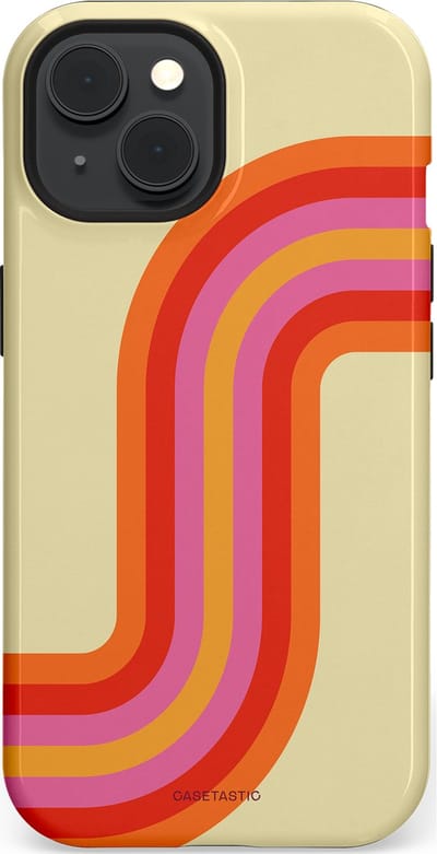 Casetastic hoesje geschikt voor Apple iPhone 15 - MagSafe - Dubbellaagse bescherming - Retro bocht - Fashion Case - Zand Rood Oranje Roze