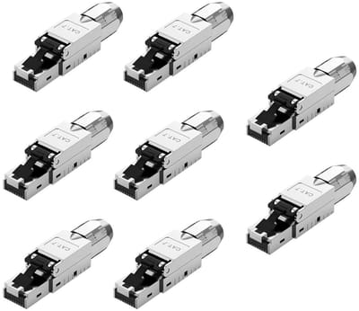 GELLDG CAT 7 RJ45 netwerkconnectoren - 8 stuks - Geschikt voor stijve LAN-kabels - Ethernet-montagekabels - Gereedschapsvrije CAT 7 LSA LAN-connectoren - Volledig afgeschermd STP - 10 Gbps - AWG 22-24