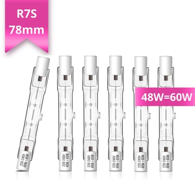 6x R7S Halogeen Staaflamp 78mm – 48W = 60W – Dimbaar – 6 R7S Halogeenlampen