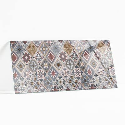 Wallfluent - Mozaïekpatroon Met Ornamenten Gehard Glas - 125 x 50 cm - Grijs Glazen Tafelblad - Rechthoekig Tafelblad Glas - Glasplaat Tafel - Gehard Glazen Tafelblad Voor de Eettafel in de Eetkamer