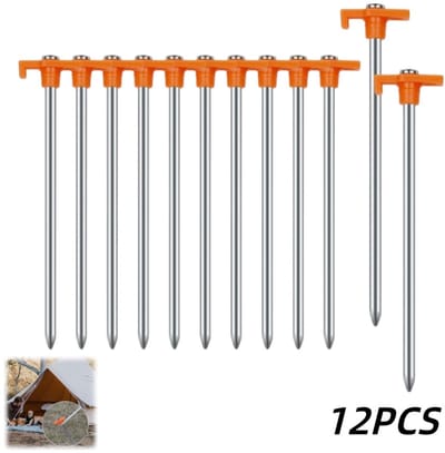 12 stuks-Tentpinnen - Campingtentpinnen - Windbestendige stalen pinnen - Tentaccessoires - Geschikt voor kamperen, wandelen en picknicken - Oranje - 25*4,5*0,6 cm