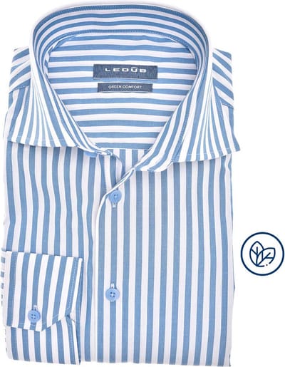 Ledub - Overhemd Strepen Blauw - Heren - Maat 38 - Modern-fit
