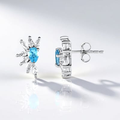 Cavill - 925 Sterling Zilver Oorbellen - Platina Geplateerd - Peervormige Zwitsers Blauwe en Witte Topaas - 2,08 ct - Elegante, Stijlvolle Sieraden
