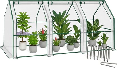 Famanu - Mini Tuinkas 270x90x90 cm, Wandelbare Foliekas met 3 Ritsdeuren, Compact Kweekkas voor Balkon en Tuin, Versterkte 135 g/m², Wit