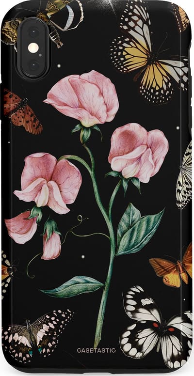 Casetastic hoesje geschikt voor Apple iPhone XS Max - Dubbellaagse bescherming - Vleugels en bloemen - Fashion Case - Zwart Grijs Taupe