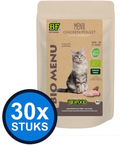 30x Biofood - Organic Kip Menu - Kattenvoer Natvoer - 100g