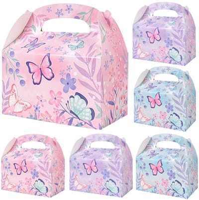 Dailygoods- Candybox - 6 Stuks - Vlinder Bloemen - Cadeaudoos - Kartonnen Dozen - Kinderfeest - Makkelijk te Monteren - Cadeaubox