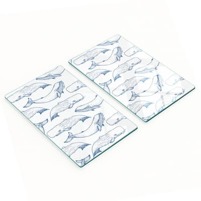 Decoratieve glazen snijplanken met blauwe walvissen, 2x30x52 cm