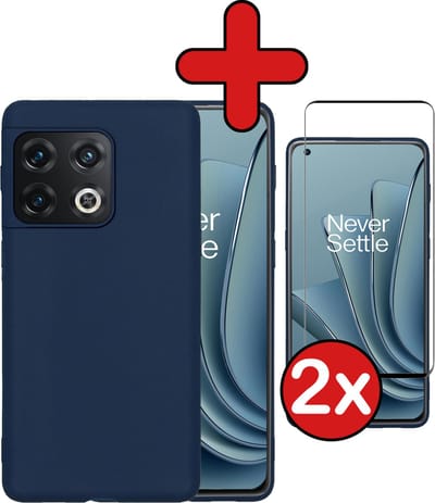 Hoesje - Met 2x Screenprotector - Geschikt voor OnePlus 10 Pro - Sterk & Shockproof - Telefoon Hoes - Back Cover - Siliconen Case - Telefoonhoes - Donkerblauw