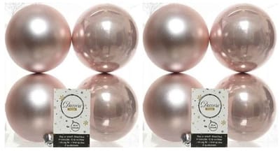 Decoris Kerstballen - 8x st - lichtroze - 10 cm - kunststof - kerstversiering