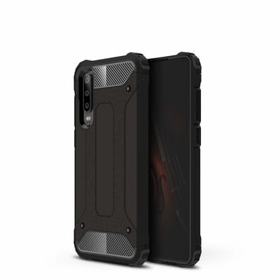 Ntech Hoesje Geschikt voor Huawei P30 Dual layer Armor Hoesje - Zwart