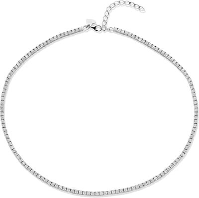 New Bling 9NB-1303 Zilveren Ketting met Zirkonia - Tenniscollier - 2mm - 40+5cm - Rhodium - Zilver