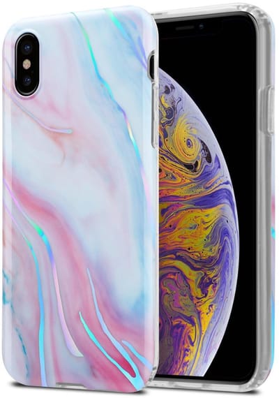 Cadorabo Hoesje geschikt voor Apple iPhone XS MAX in Wit Roze Marmer No. 15 - Beschermhoes gemaakt van TPU siliconen Case Cover met mozaïek motief