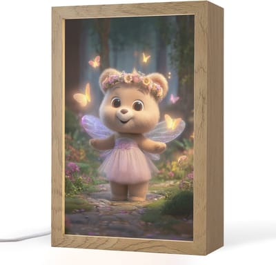 Nachtlampje 20x30 cm - Kinder lampje - Teddybeer - Bloemenkrans - Vlinders - Elfenvleugels - Tafellamp kinderkamer - Slaapkamer lamp - Bedlamp kinderen - Kinderlampje stopcontact - Wandlamp babykamer - Nachtlampjes