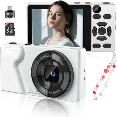Camera - Kinder camera - Lens voor & achter - Autofocus - 64MP 4K - 32GB-kaart - Draagbaar & compact - 2000mAh-accu - Metalen behuizing - Geschikt voor tieners, volwassenen en beginners