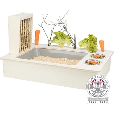 Trixie - Voederstation - Met Voerbak / Waterbak / Hooiruif - Hout - Naturel - 70X47X41 cm